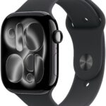 Apple Watch Series 11 Cellular 46mm Kozmoszfekete alumínium tok Fekete sportszíjjal – M/L
