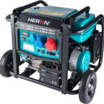 HERON Benzinmotoros aggregátor, 8,2 kW / 10,25 kVA (400 V), 6,5 kW (230 V), el. indítás, alváz