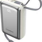ChoeTech 45W CCC Certified 20000mAh Power Bank with USB-C input/output Cable-white